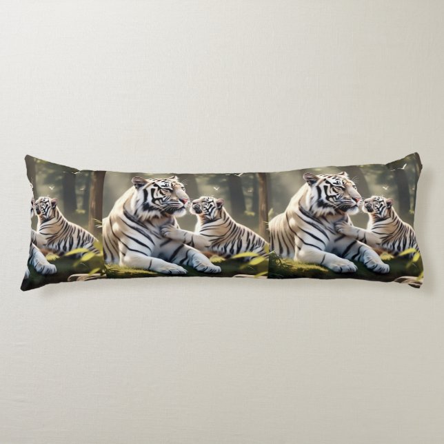 Tender White Tiger Bond – Elegant Body Pillow Seitenschläferkissen (Vorderseite)