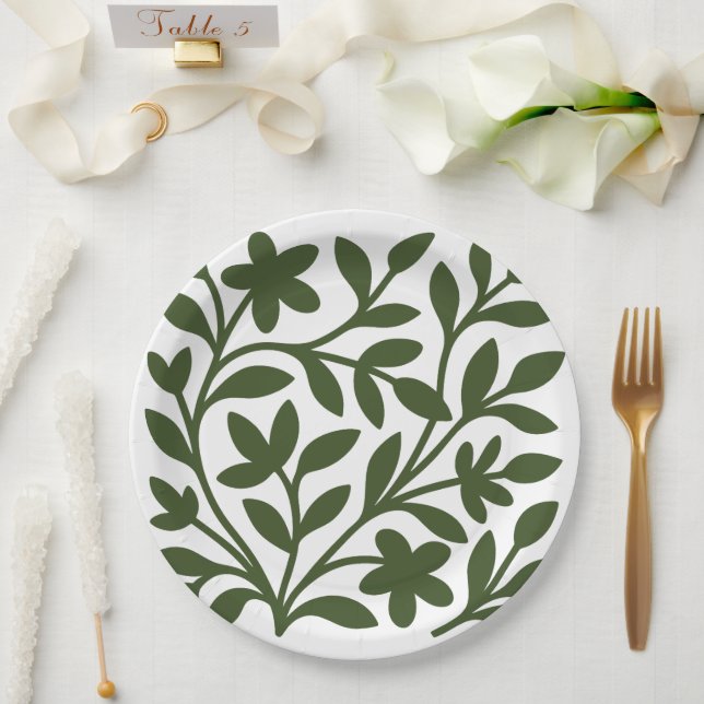 Tendril Garden Green Vine Floral Blätter Pappteller (Hochzeit)