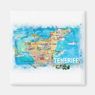 Tenerife Canarias Spanien Illustrierte Karte mit L Magnet