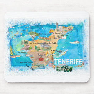 Tenerife Canarias Spanien Illustrierte Karte mit L Mousepad