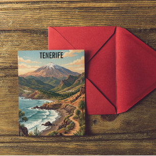 Tenerife Retro Reise Vintage Mount Teide & Strand Postkarte