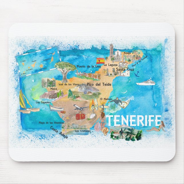 Teneriffa Canarias Spanien Illustriert Karte mit L Mousepad (Vorne)