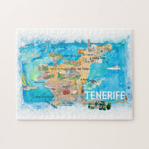Teneriffa Canarias Spanien Illustrierte Karte Puzzle