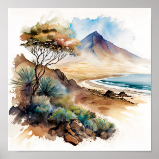 Teneriffa Kanarische Inseln Strand Wasserfarbe Poster