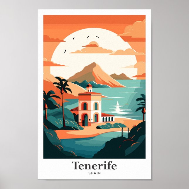 Teneriffa Spanien Reisen Kunst, Vintage Illustrati Poster (Vorne)