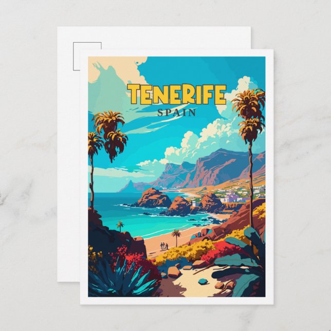Teneriffa Spanien Vintage Illustration Postkarte (Vorne/Hinten)