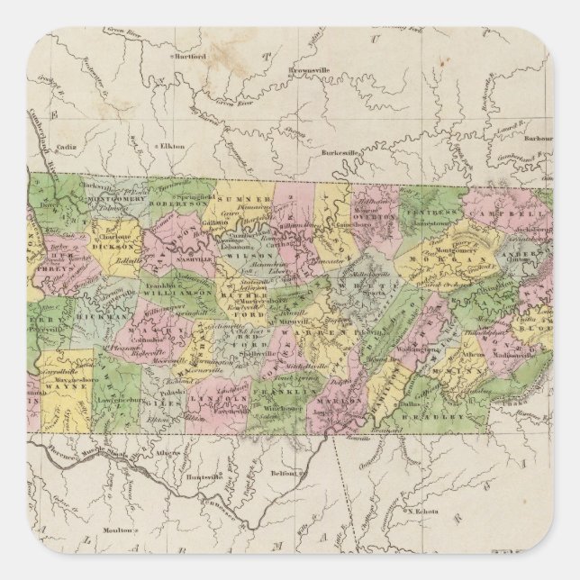Tennessee 4 quadratischer aufkleber (Vorderseite)