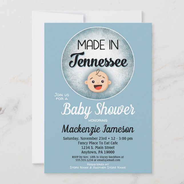 Tennessee Babydusche Funny Blue Boys Einladung (Vorderseite)