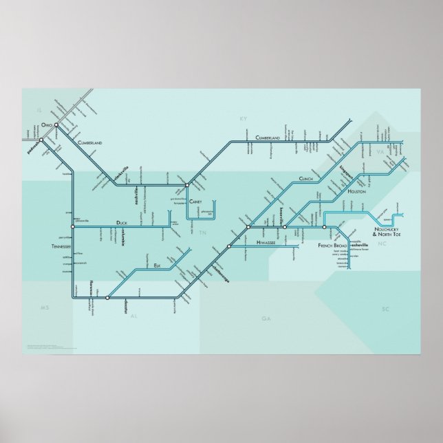Tennessee & Cumberland Flüsse 30" x 20" Poster (Vorne)