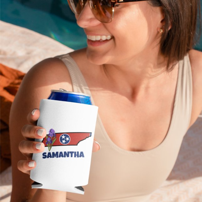 Tennessee Flag & Blume Lila Iris-Eigener Text Dosenkühler (Von Creator hochgeladen)