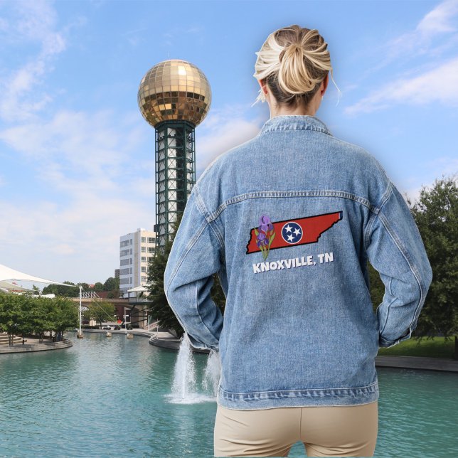 Tennessee Flag & Blume Lila Iris-Eigener Text Jeansjacke (Von Creator hochgeladen)