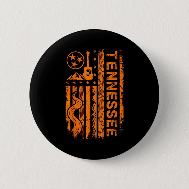 Tennessee Gitarre Berge Flagge, Vintage State Pr Button (Vorderseite)