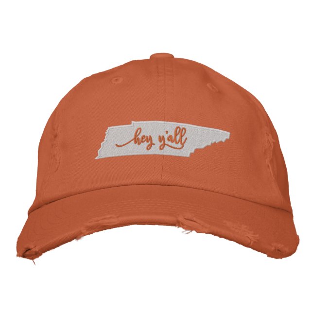 Tennessee Hey Y'all Hat - Orange Bestickte Baseballkappe (Vorderseite)