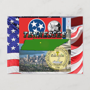 Tennessee-Karte, Flagge, Staatssiegel und Bilder Postkarte