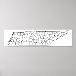 Tennessee Landkreises Leere Kontur Karte Poster