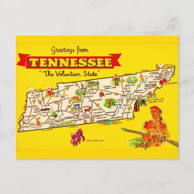  Tennessee Map Postcard Postkarte (Vorderseite)