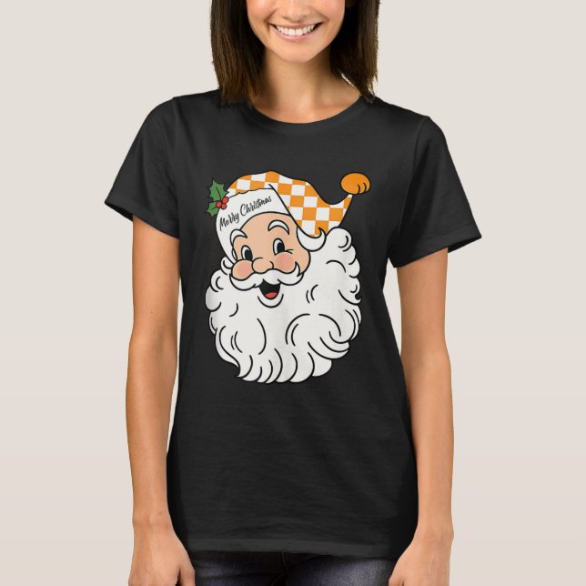 Tennessee Merry Christmas Santa Checkerboard Orang T-Shirt (Vorderseite)