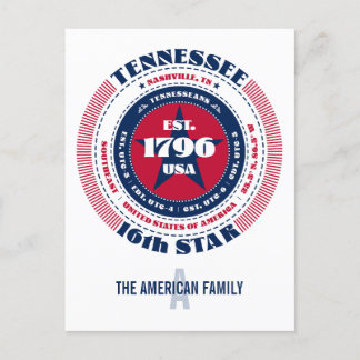 Tennessee, Nashville, TN, Patriotic, Monogram Postkarte