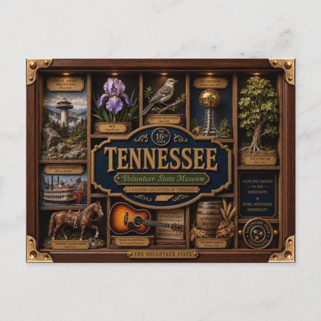 Tennessee Shadow Box 3D Figurine Staat Postkarte (Vorderseite)