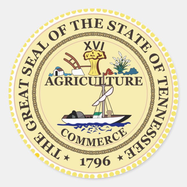 Tennessee Staat Siegel Runder Aufkleber (Vorderseite)