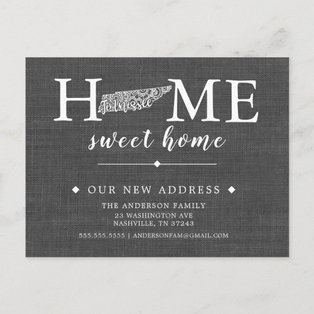 TENNESSEE Staat-Umstiegskarte Ankündigungspostkarte (Vorderseite)