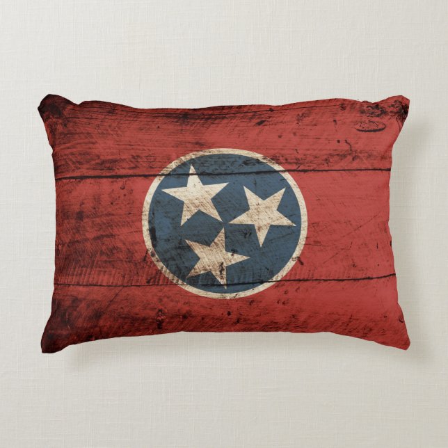 Tennessee-Staats-Flagge auf altem hölzernem Korn Zierkissen (Vorderseite)