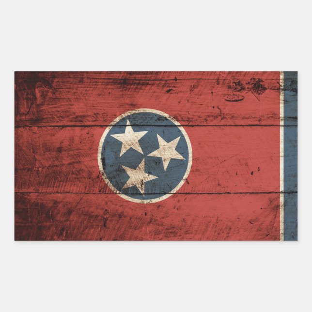 Tennessee Staatsflagge auf Altholzkörner Rechteckiger Aufkleber (Vorderseite)