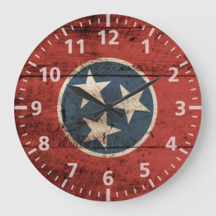 Tennessee State Flag on Old Wood Grain Große Wanduhr