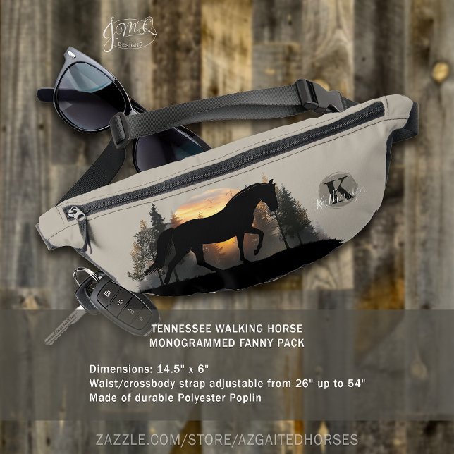 Tennessee Wanderross Silhouette Sonnenuntergang Wa Bauchtasche (Tennessee Walking Horse Silhouette Sunset Forest Custom Monogrammed Fanny Pack)