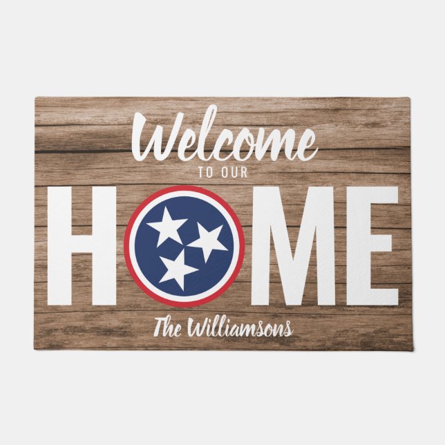 Tennessee Welcome Zuhause Red White Blue Wood TN F Fußmatte (Vorderseite)