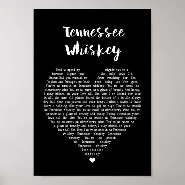 Tennessee Whiskey Black Heart Song Lyrik Print Poster (Vorne)