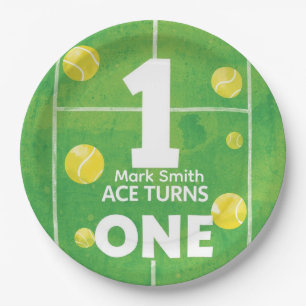 Tennis 1. Geburtstag auf dem Court Pappteller