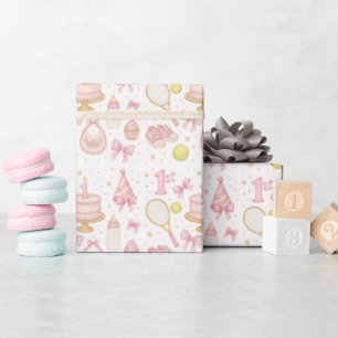 Tennis 1. Geburtstag für Mädchen in Rosa Geschenkpapier