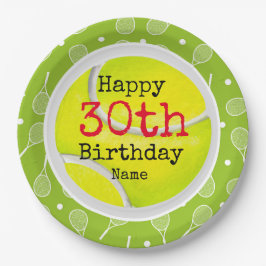 Tennis 30. Geburtstag mit Tennisball und Nummer Pappteller