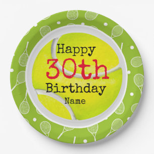 Tennis 30. Geburtstag mit Tennisball und Nummer Pappteller
