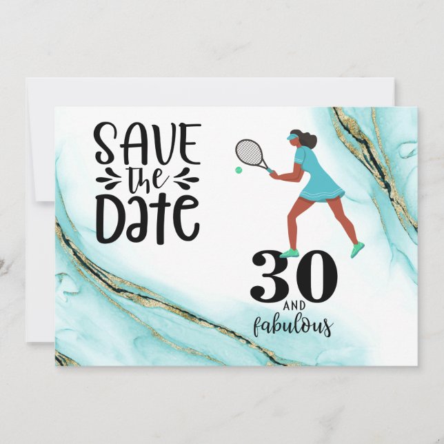 Tennis 30. Geburtstag Save the Date Einladung (Vorderseite)