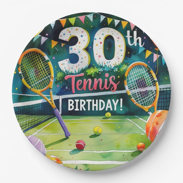 Tennis 30. Geburtstag Thema Pappteller (Vorderseite)