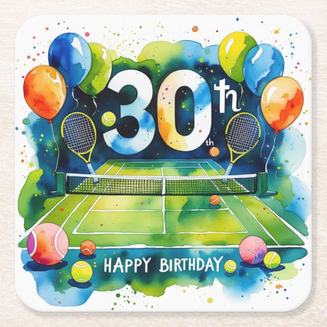Tennis 30. Geburtstag Thema Rechteckiger Pappuntersetzer (Vorderseite)