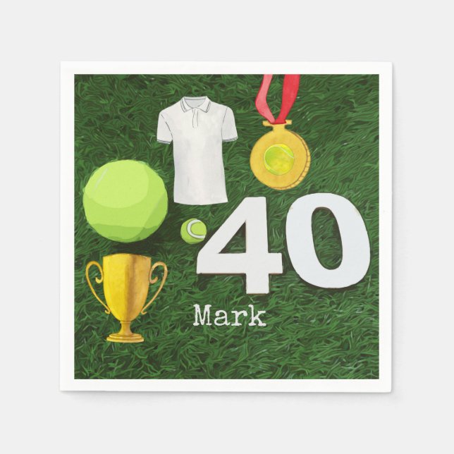 Tennis 40. Geburtstag mit Tennisball auf Grün Serviette (Vorderseite)