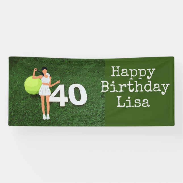 Tennis 40. Geburtstag mit Woman-Tennisspielerin Banner (Horizontal)