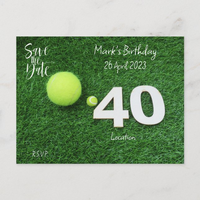 Tennis 40. Geburtstag Save the Date Postkarte (Vorderseite)