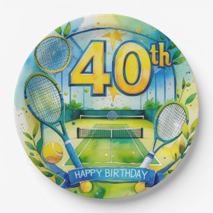 Tennis 40. Geburtstag Tennisball und Nummer Pappteller
