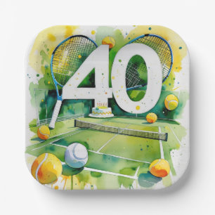 Tennis 40. Geburtstag Tennisball und Nummer Pappteller