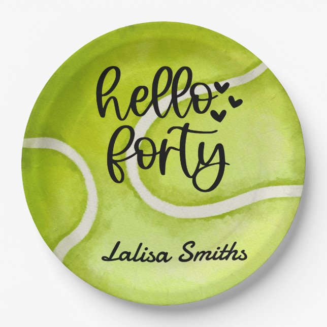 Tennis 40. Geburtstags-Plattenspieler Party Pappteller (Vorderseite)