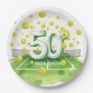 Tennis 50. Geburtstag Bälle auf dem Court  Pappteller