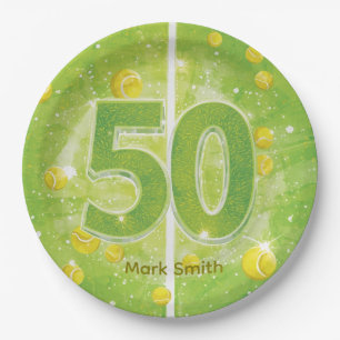 Tennis 50. Geburtstag Bälle auf dem Court  Pappteller