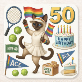 Tennis 50. Geburtstag für Cat Lovers Rechteckiger Pappuntersetzer