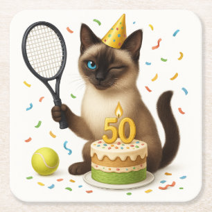 Tennis 50. Geburtstag für Cat Lovers Rechteckiger Pappuntersetzer