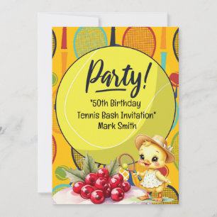 Tennis 50. Geburtstag mit Namen auf Racket Thema Einladung