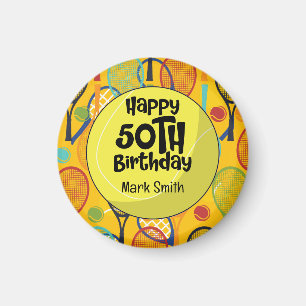 Tennis 50. Geburtstag mit Namen auf Racket Thema Magnet